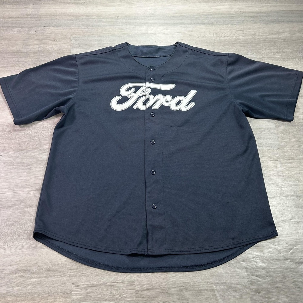 Ford Jersey Shirt Mens XL Blue Built Tough 03 Baseball Button Top Performance